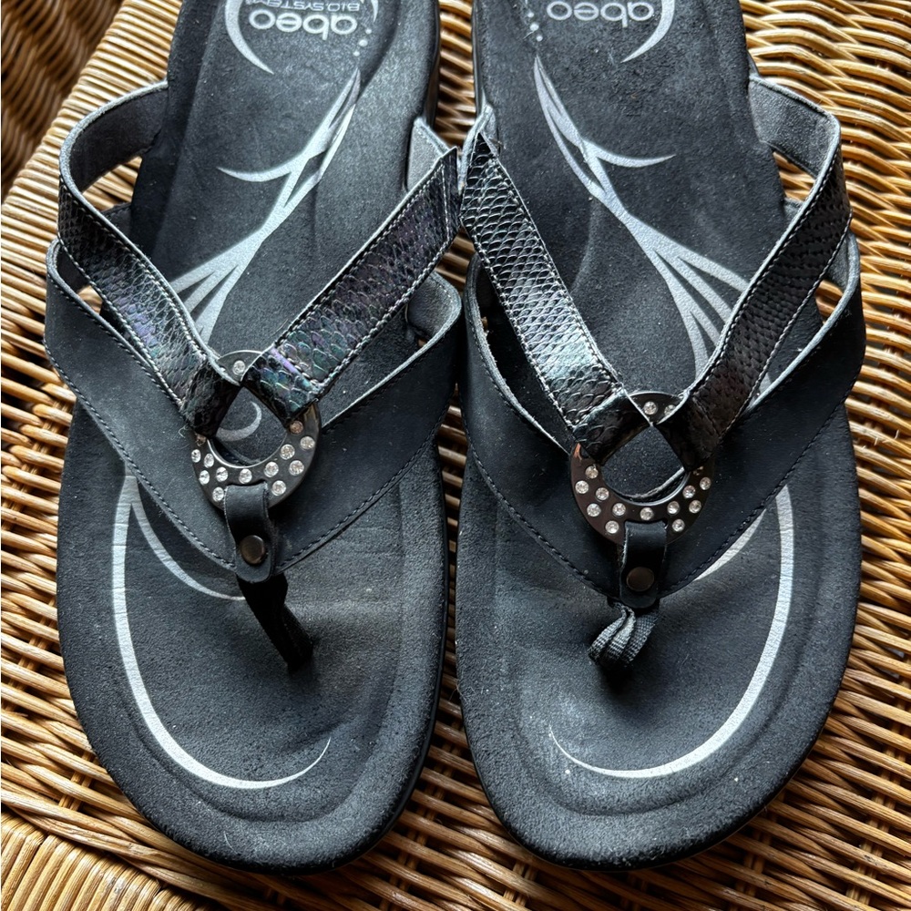 Abeo Black and Silver Sandals with Crystal Embellishments